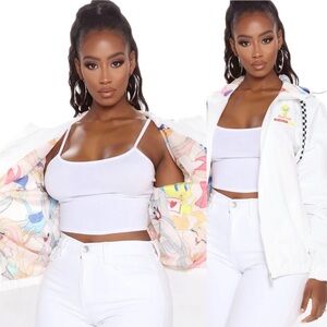 Members Only White Bomber Jacket with Cartoon Lining L